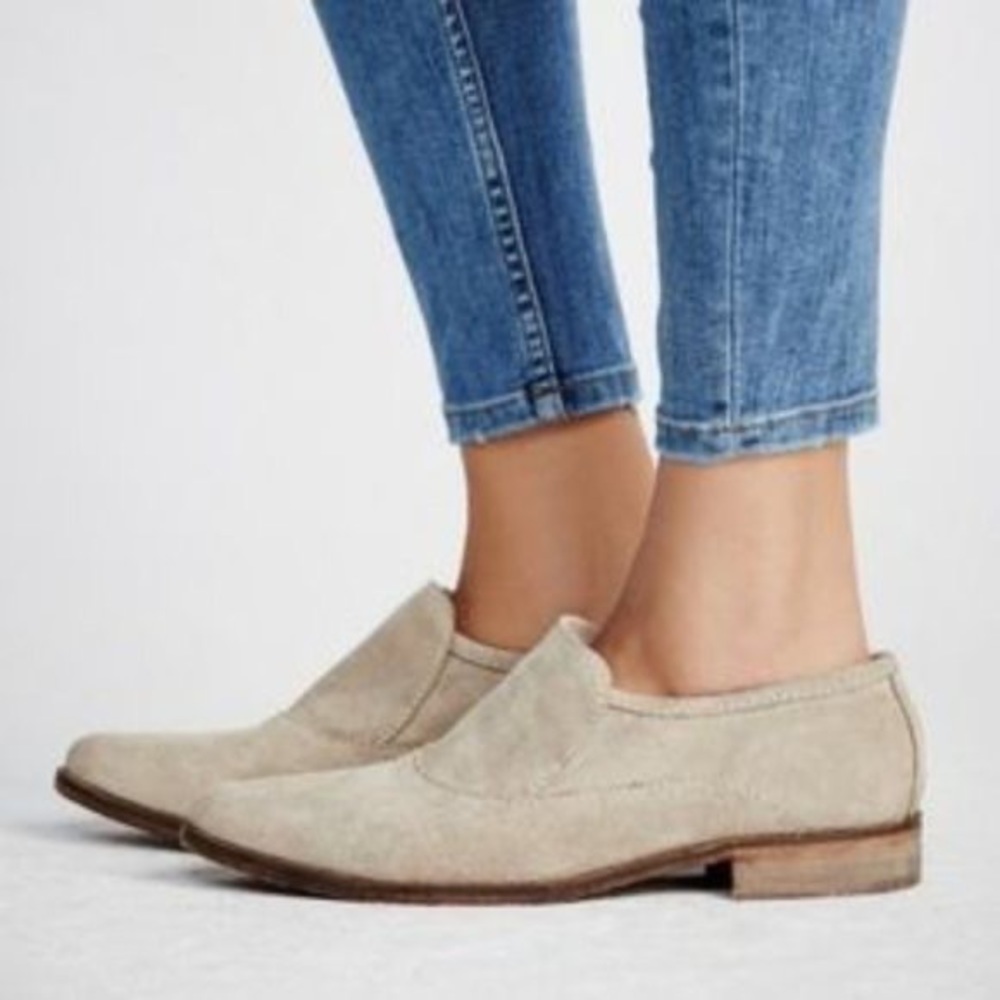 Free People Brady Pointed Toe Genuine Leather Suede Loafers Beige Size 38/US 8